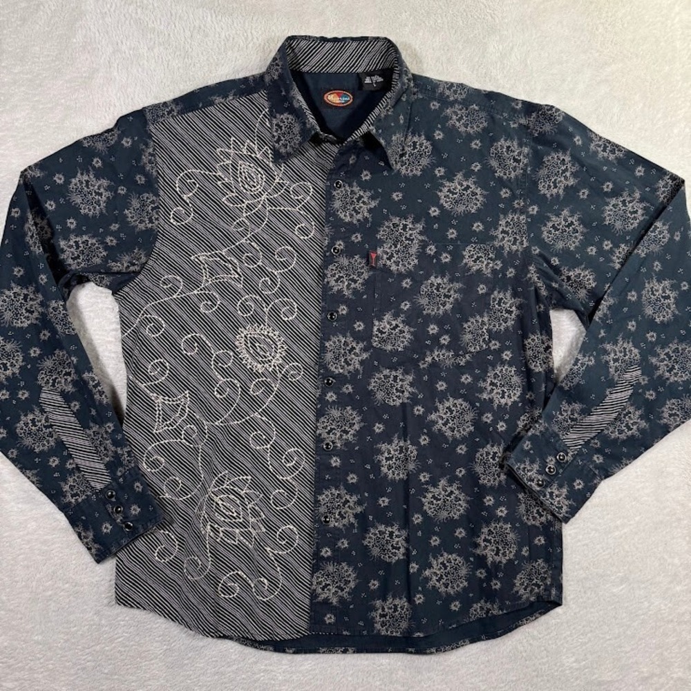 Martini Ranch Shirt Mens Large Western Embroidered Snap Button Long Sleeve Rodeo